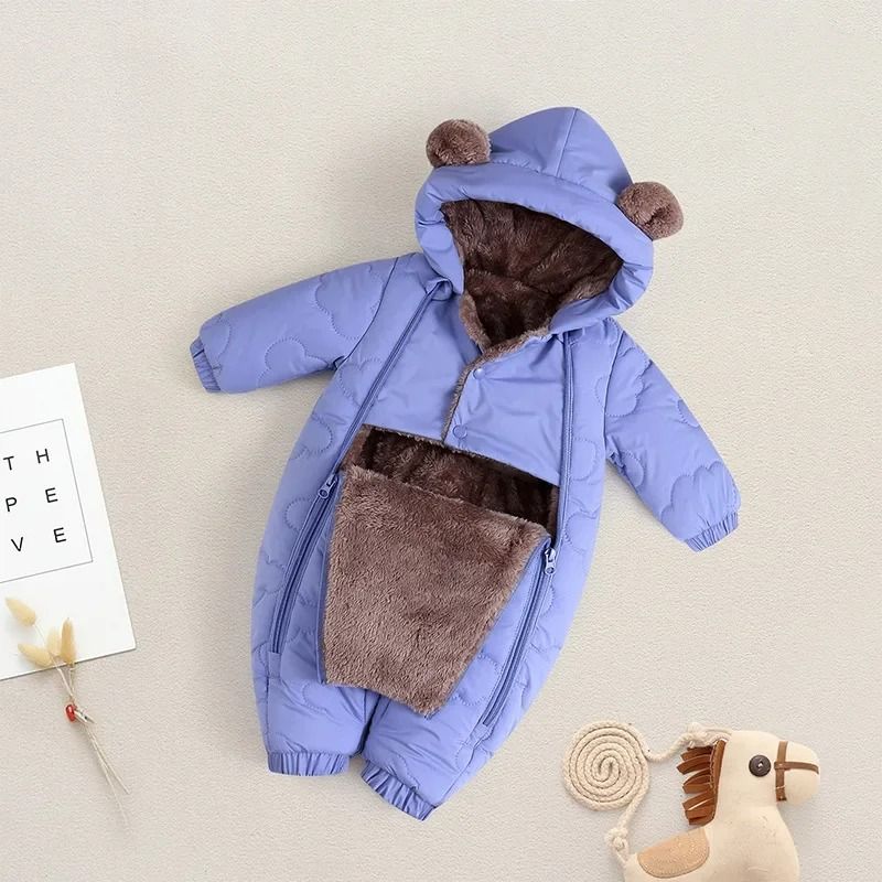 Thickened Fleece-Lined Bear Romper Snowsuit