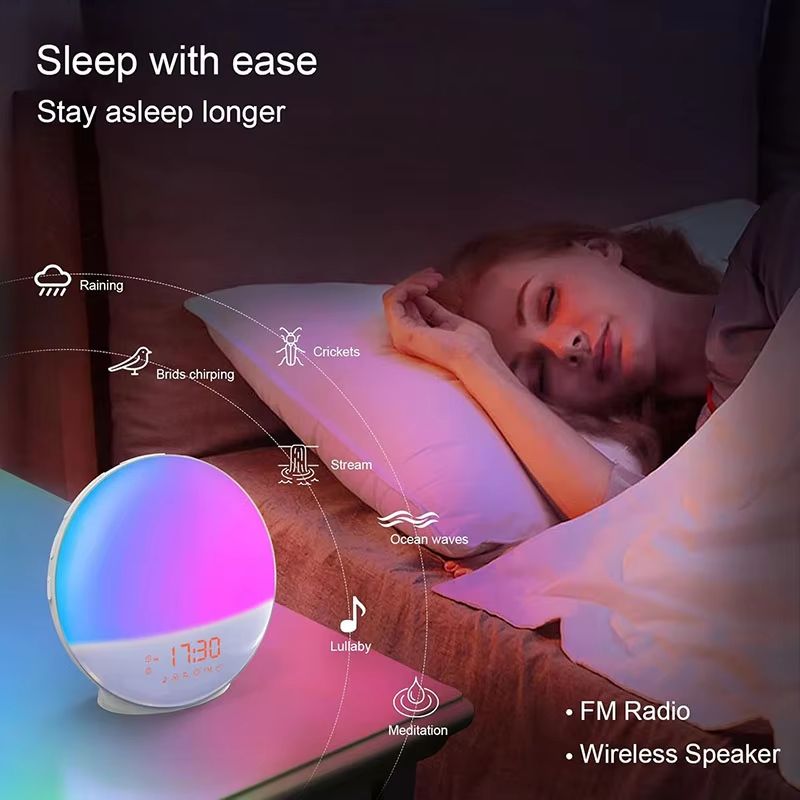 Smart Wake Up Light Alarm Clock with Bluetooth Speaker, APP Control, FM Radio, Natural Sounds and Nightlight