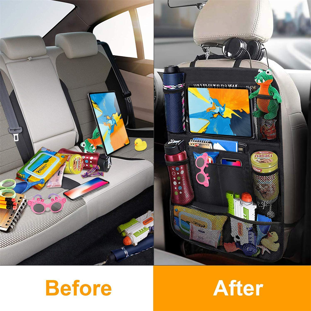 Touch Screen Tablet Holder, Car Backseat Organizer, Auto Storage Pockets, Car Seat Protector for Kids and Family Trips