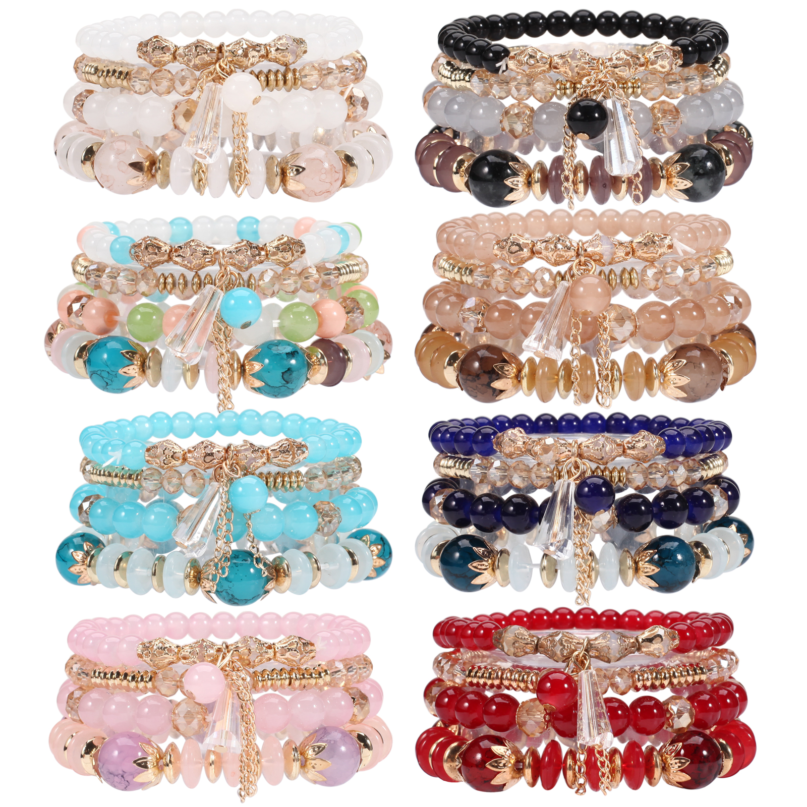Bohemian Stackable Bracelets for Women – Multilayered Stretch Charm Bracelets with Pendant