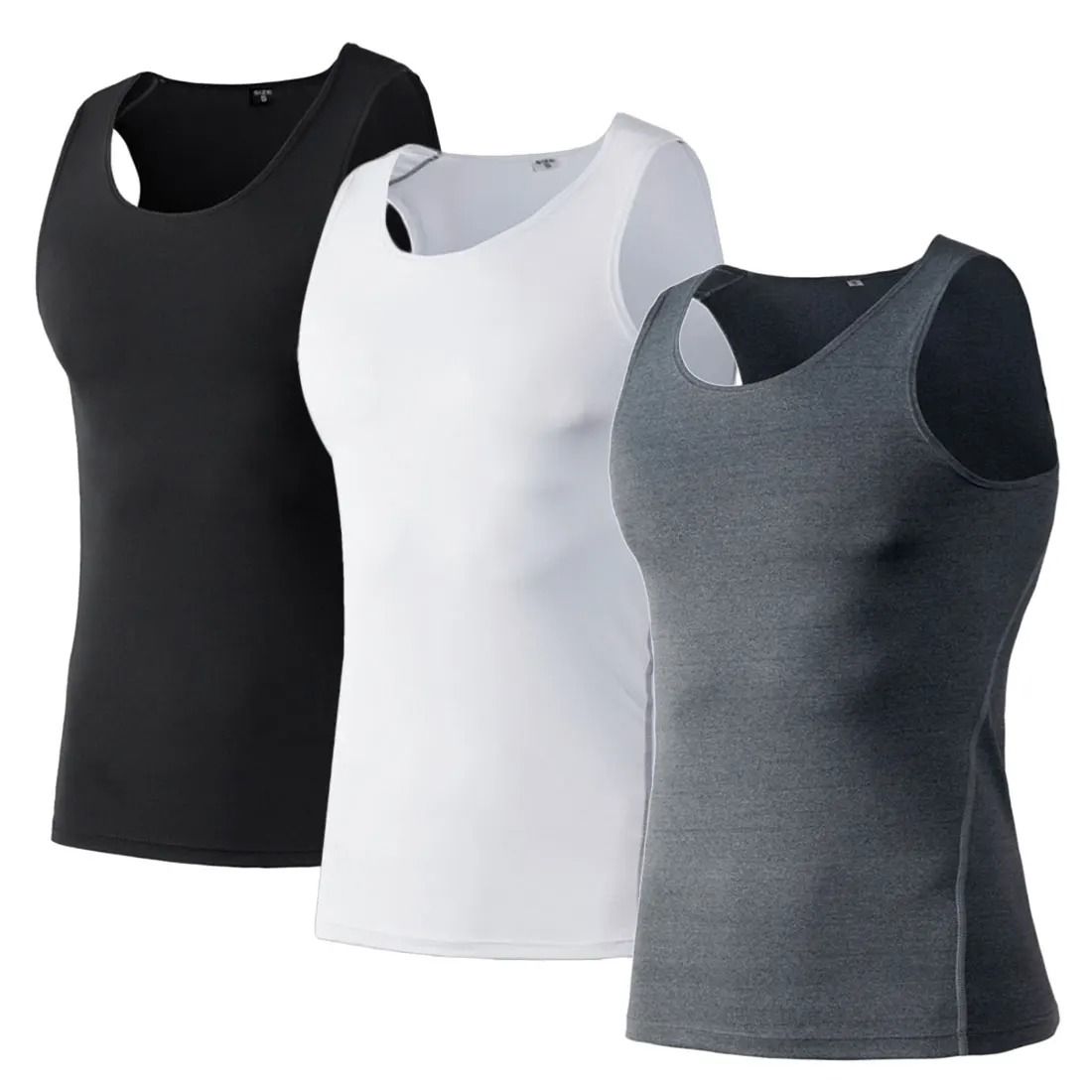 3 Pack Mens Compression Vest Quick Dry Body Shaper Undershirts Sleeveless Baselayer Tank Tops