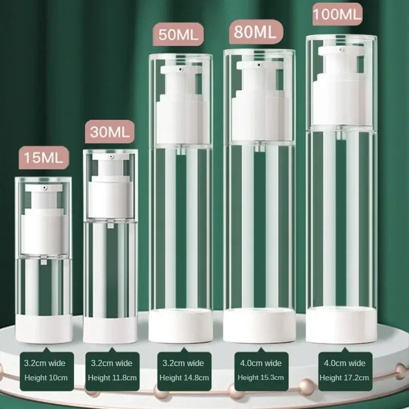 Airless Travel Pump Bottle Set – Refillable Cosmetic Cream & Lotion Dispenser (15ml/30ml/50ml)