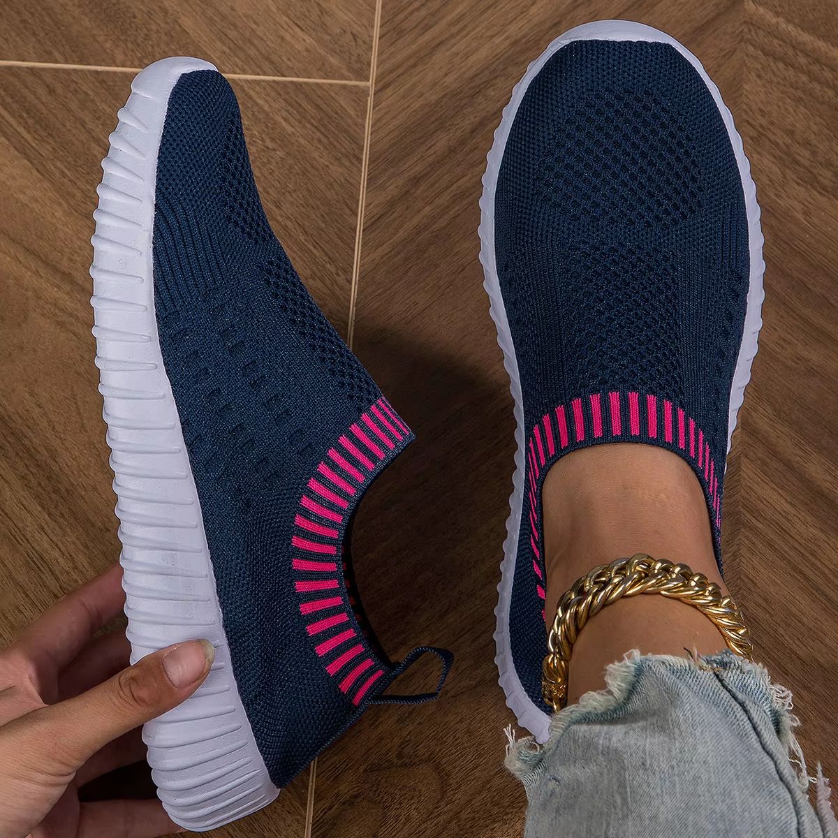 Women's Breathable Knit Sneakers Lightweight Mesh Casual Lace Up Shoes