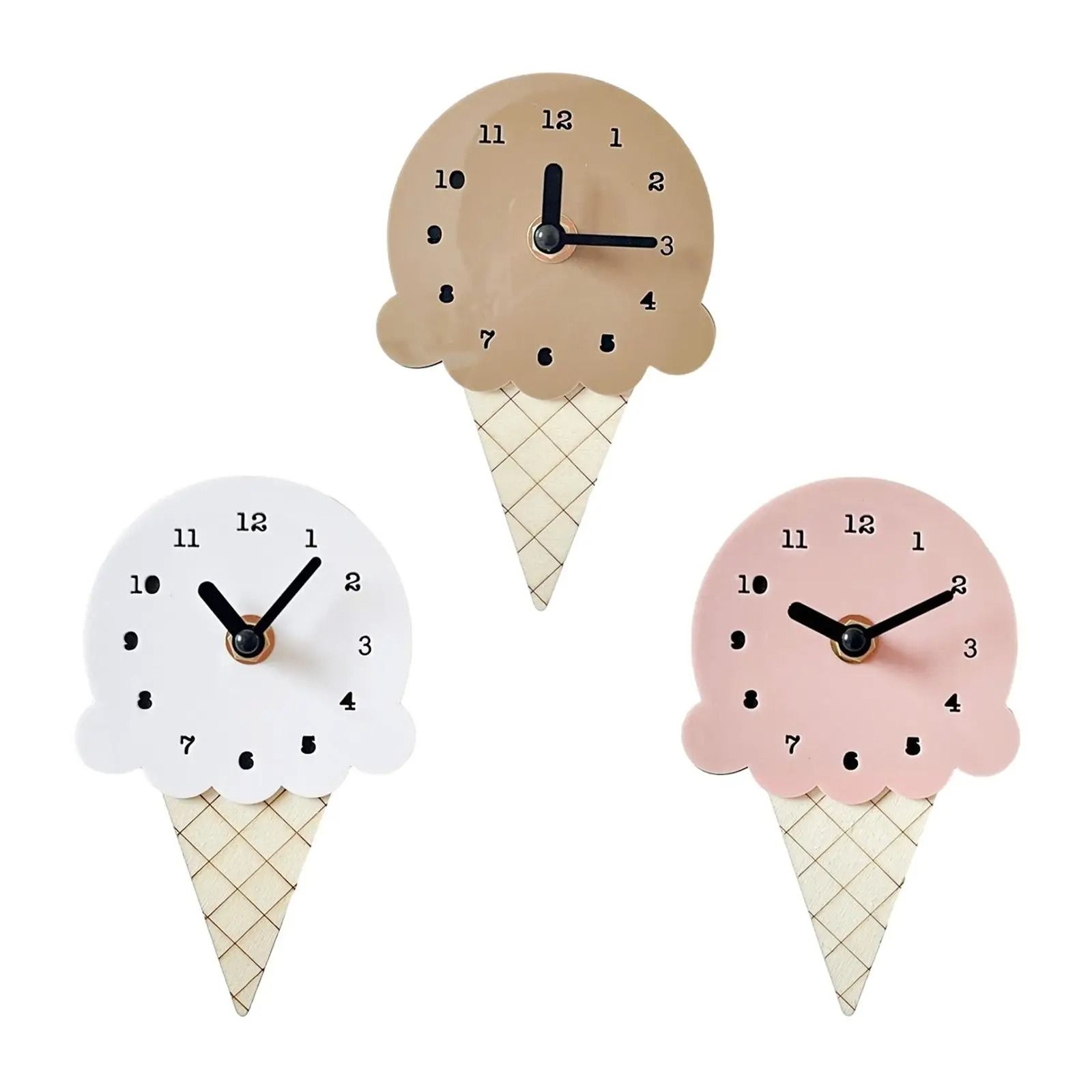 Cute Ice Cream Wall Clock Wooden Decorative Clock for Kids Room and Home