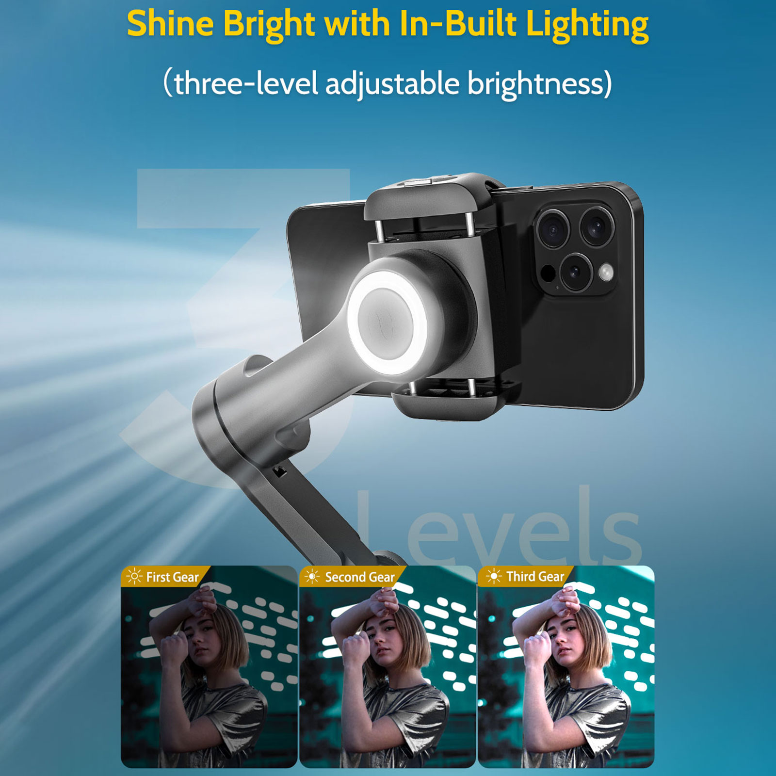 Smart XPro Smartphone 3 Axis Gimbal Stabilizer Foldable with Fill Light for iPhone & Android