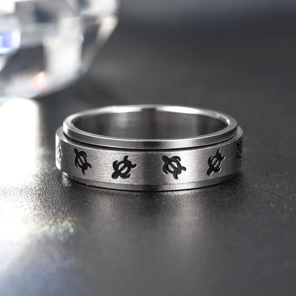 Tortoise Spinner Fidget Ring – Stainless Steel Anxiety Relief Ring for Couples