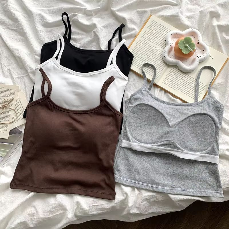 Spaghetti Strap Camisole Top for Women Padded Cotton Slim Fit Summer Tank