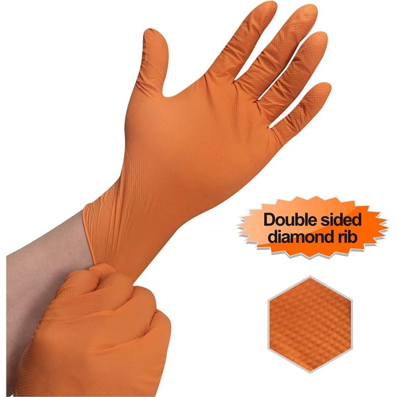 Nitrile Gloves Thick Heavy Duty Industrial Disposable Gloves with Diamond Texture Latex Free Mechanic Auto Repair Gloves