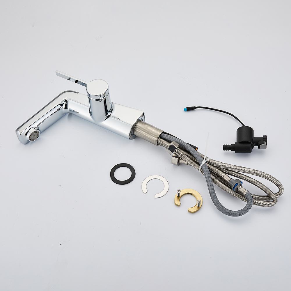 Smart LED Bathroom Sink Faucet with Temperature Display and Pull Out Sprayer