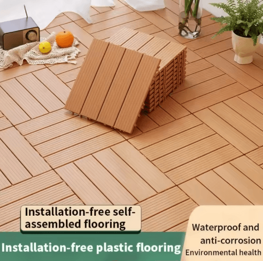 Interlocking Deck Tiles Set Waterproof Outdoor Balcony Flooring DIY Kit 10pcs