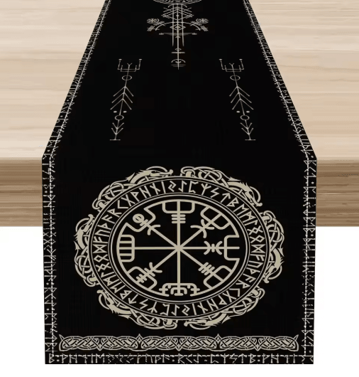 Norse Viking Raven Linen Table Runner Mythology Tree of Life Kitchen Decor