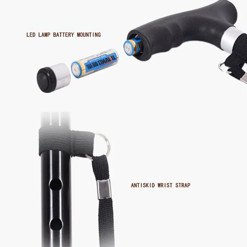 Retractable Non-Slip Aluminum Walking Cane with LED Light
