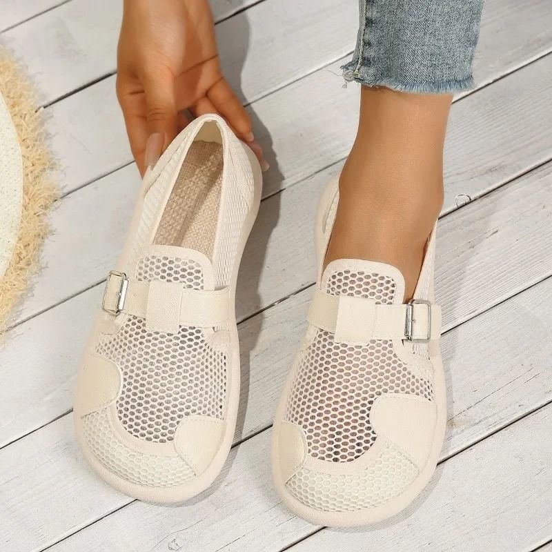 Womens Casual Mesh Flats with Buckle and Low Heel