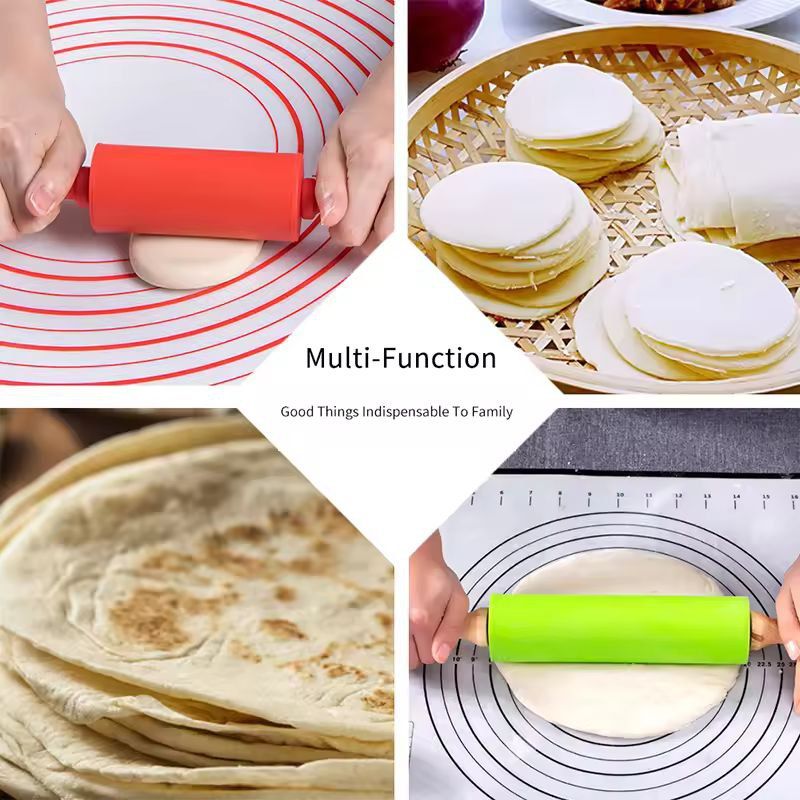Silicone-Coated Non-Stick Rolling Pin with Wooden Handles - Easy Dough Roller & Pastry Tool