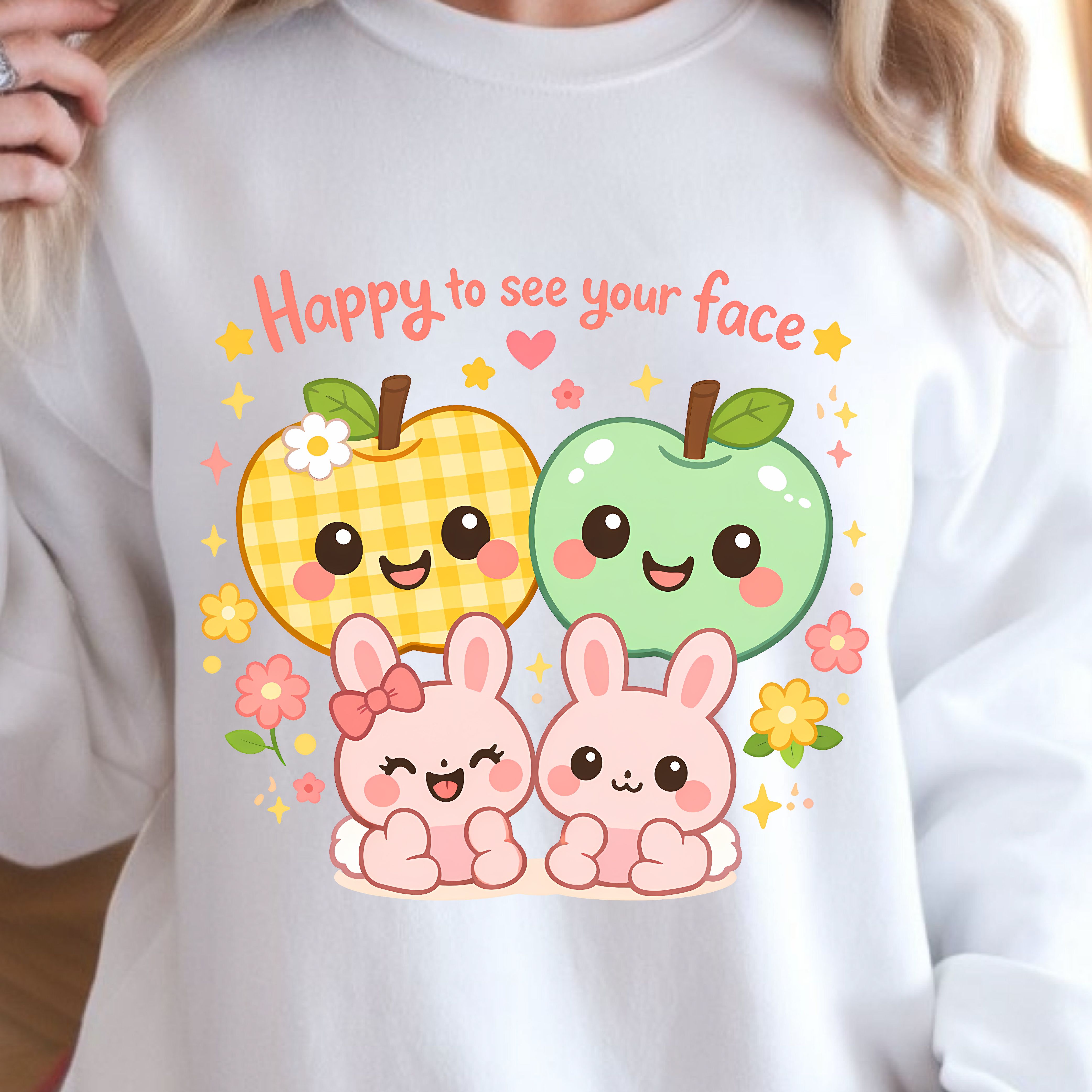 Happy To See Your Faces Shirt – Apples & Baby Bunny Easter Design Tee