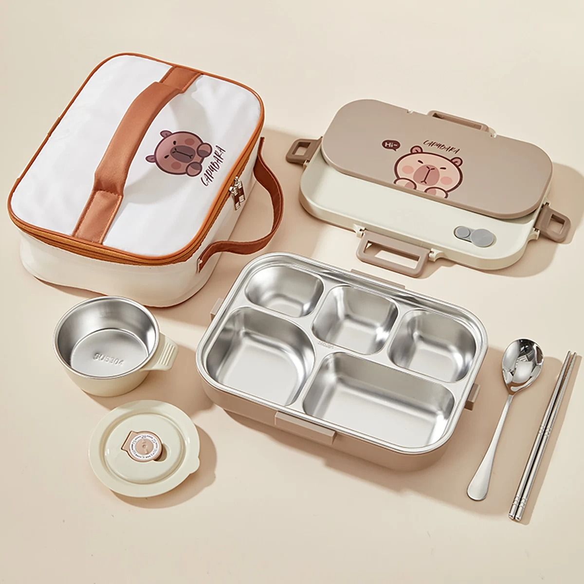 Stainless Steel Divided Lunch Container Large Capacity Bento Lunch Box Set