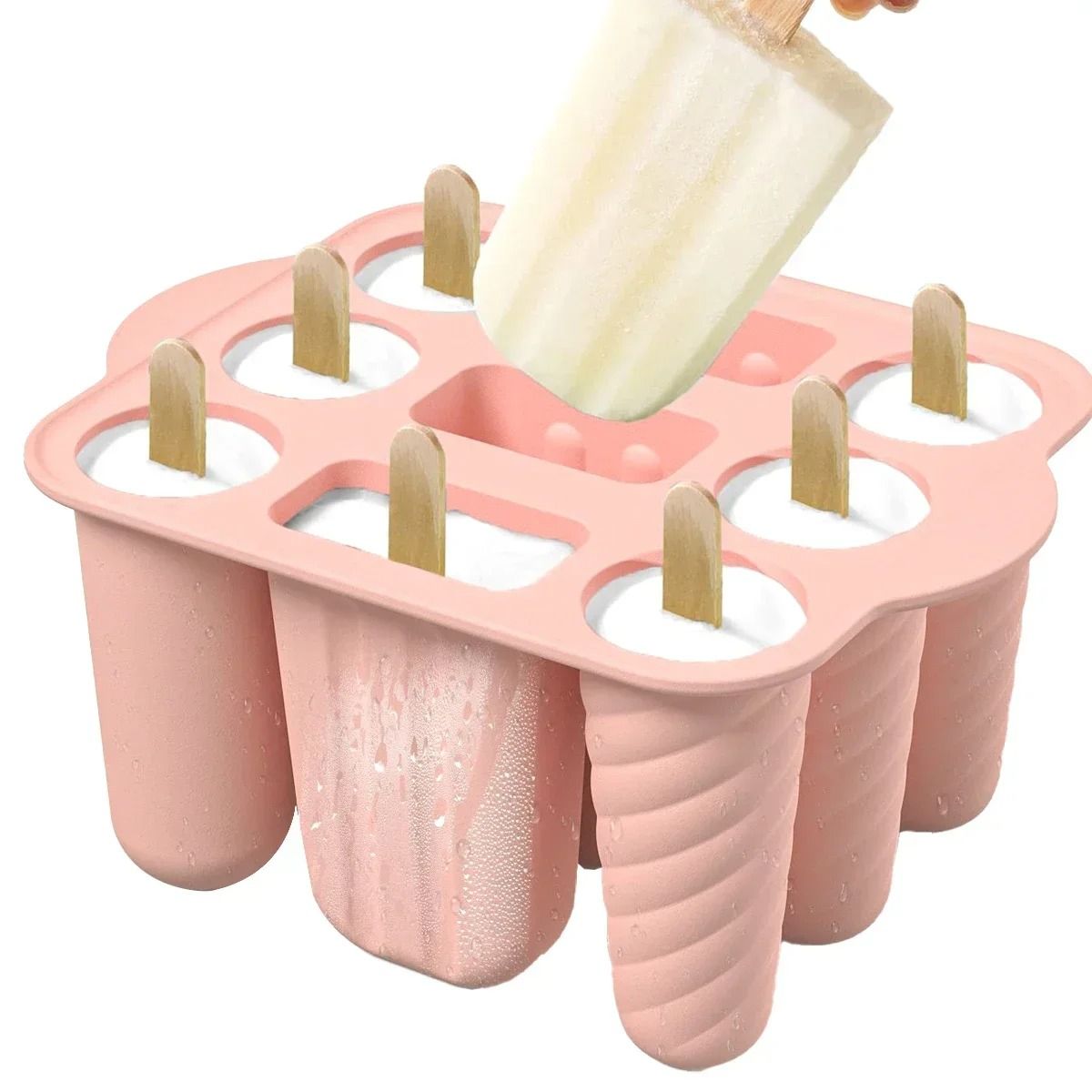 Reusable Silicone Popsicle Molds with Wooden Sticks