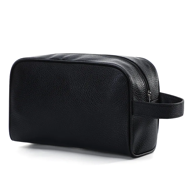 Mens PU Leather Cosmetic Organizer Bag Fashionable Zippered Travel Toiletry Handbag for Makeup & Accessories