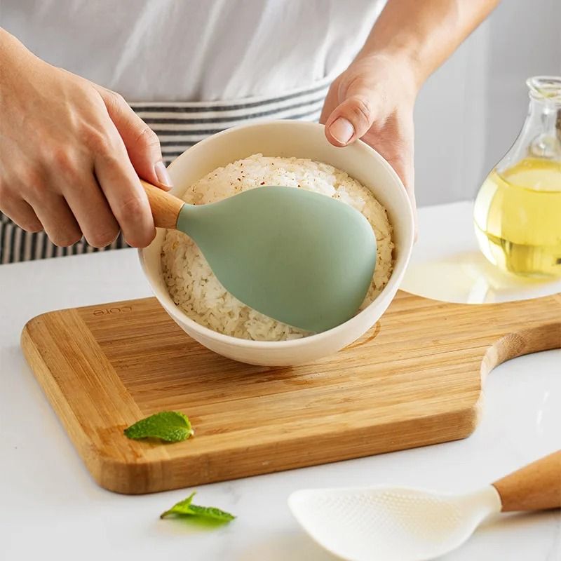 Silicone Cooking Spoon with Wooden Handle Nonstick Heat Resistant Kitchen Tool