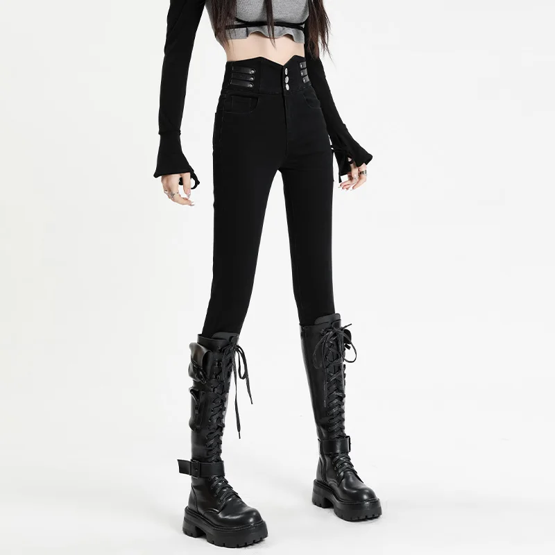 Winter Warm Jeans Women, Fleece Thickened Stretch Skinny Pencil Pants, High Waist Slim Fashion Velvet Jeans