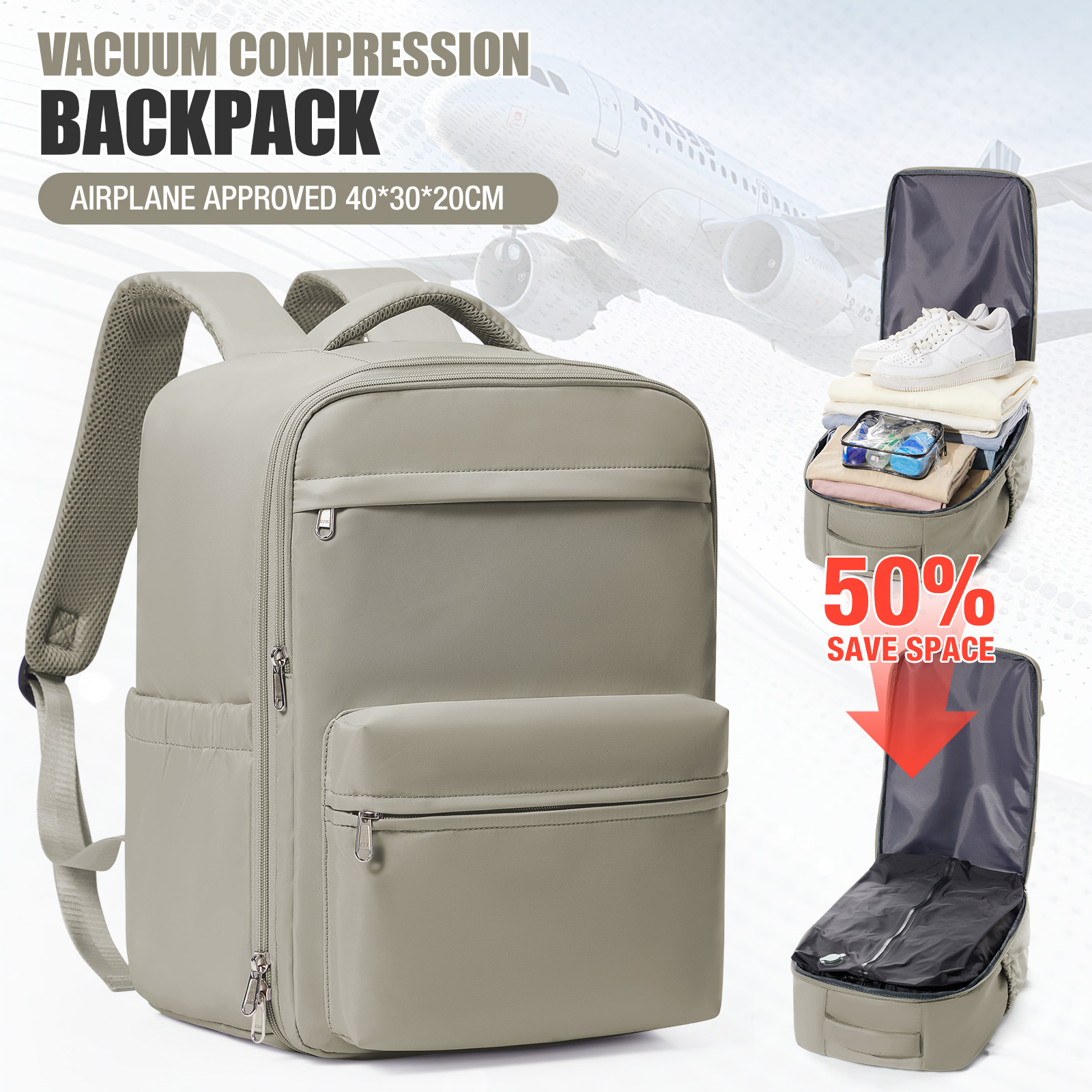 Vacuum Compression Travel Backpack Laptop Carry On Expandable Cabin Bag