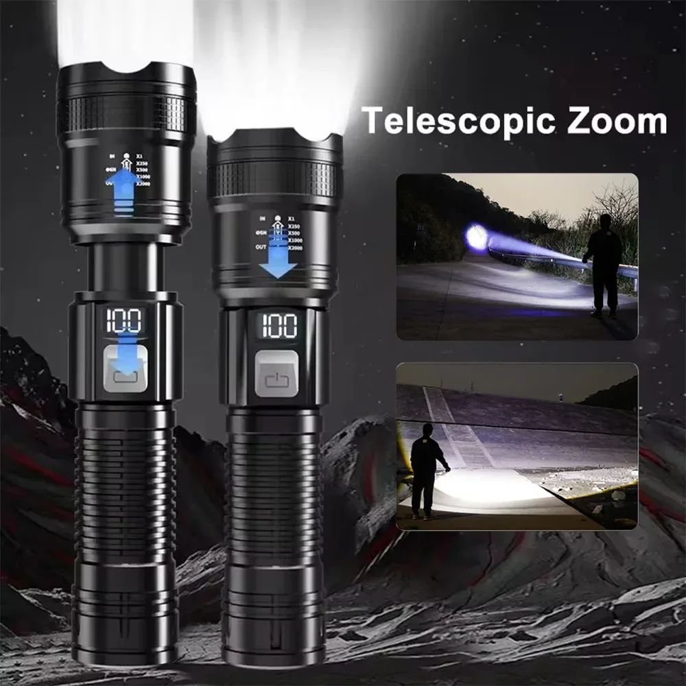 PowerBeam Tactical LED Flashlight with Digital Display & USB Recharge