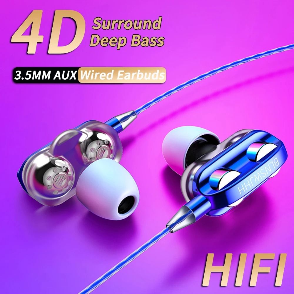Dual Driver Wired In Ear Headphones with Noise Canceling and Built In Mic