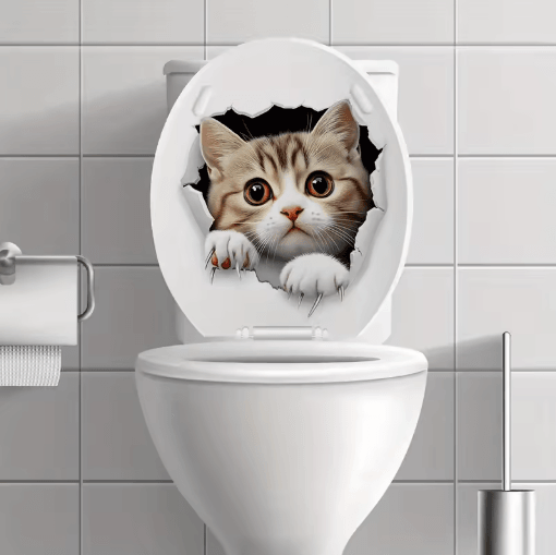 3D Cute Cat Toilet Stickers Removable Waterproof Kitten Vinyl Decals for Bathroom Decor