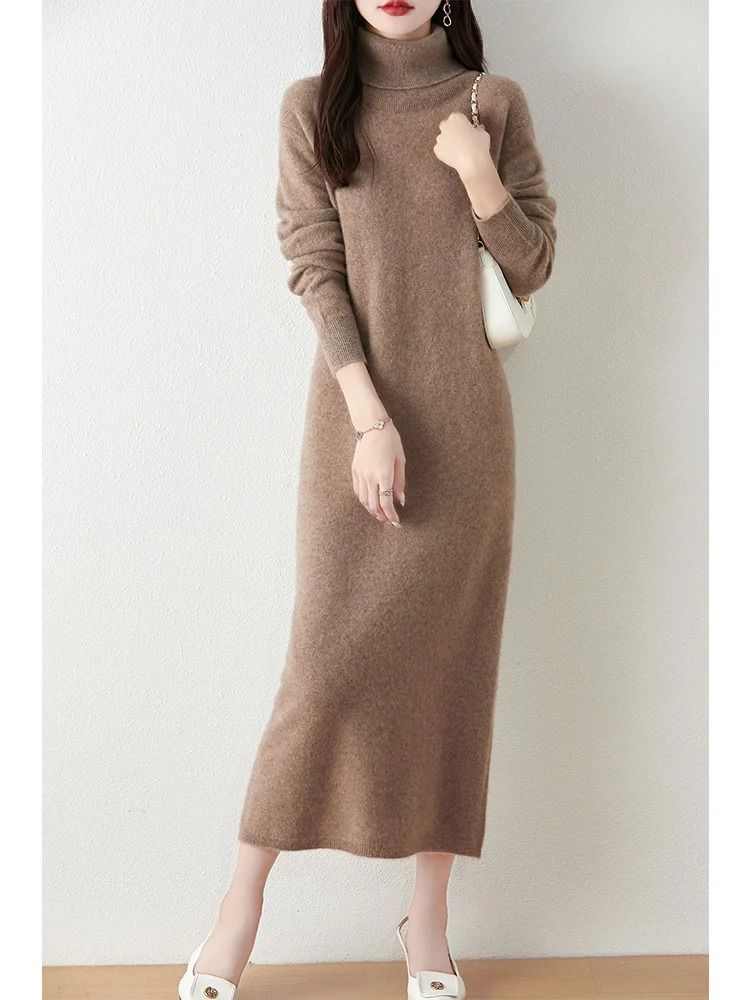 100% Merino Wool Turtleneck Knit Sweater Dress