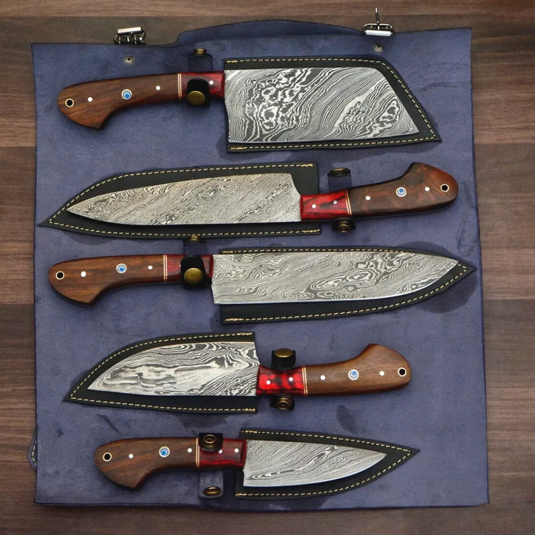 Handmade Forged Damascus Steel Kitchen Knives Set