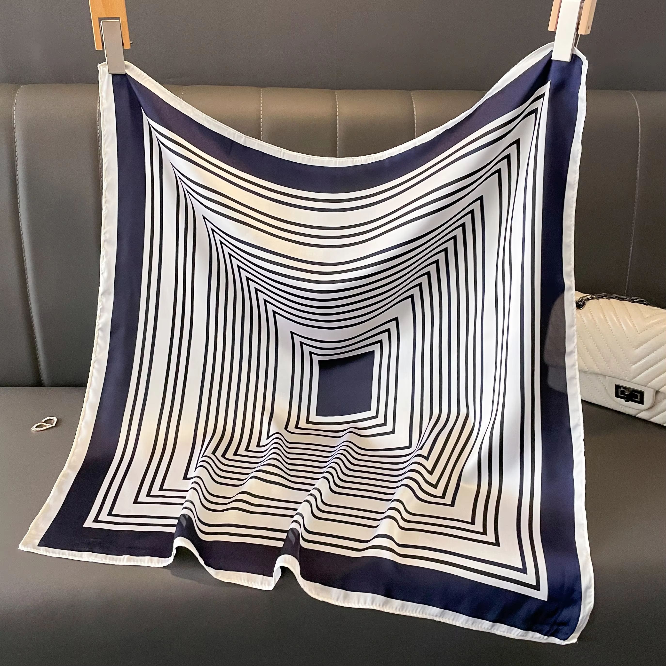 Women's Striped Silk Satin Square Scarf – 27.56x27.56in Elegant Headband, Neck Wrap & Bandana