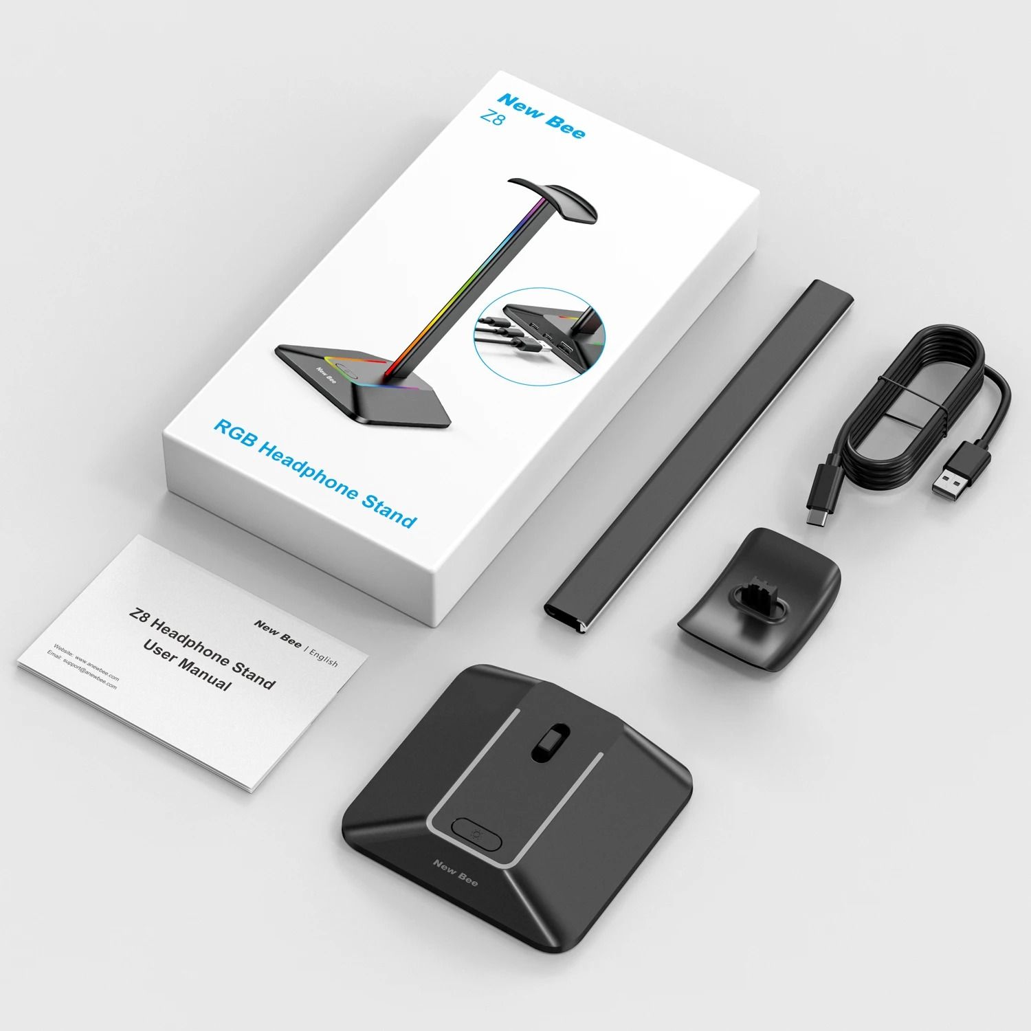 New Bee Z8 RGB Headphones Stand with USB Hub
