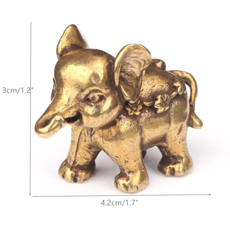 Antique Bronze Mini Elephant Figurine Solid Copper Tea Pet Ornament Home Decor
