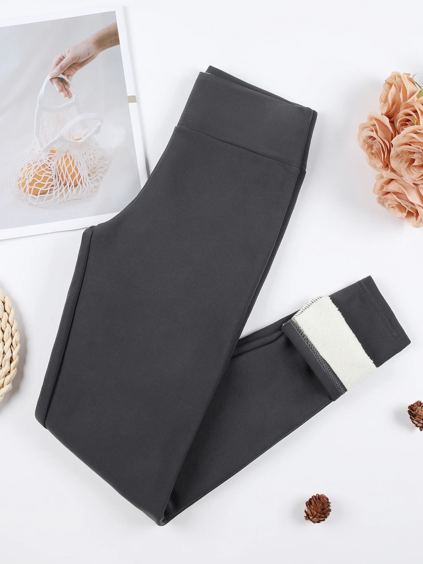 Winter Warm Leather Label Leggings Women High Waist Skinny Stretch Pants