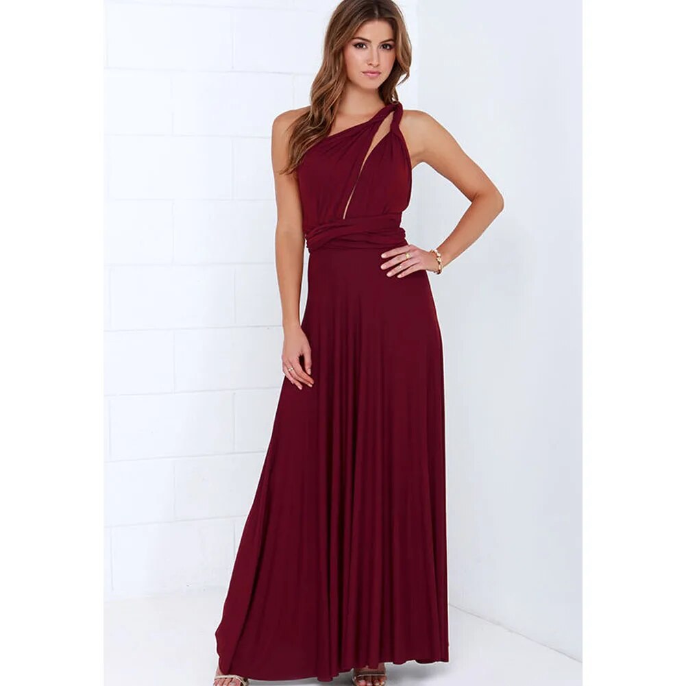 Sexy Women Multiway Wrap Convertible Boho Maxi Dress, Red Bandage Long Dress for Party Bridesmaids, Infinity Robe Longue