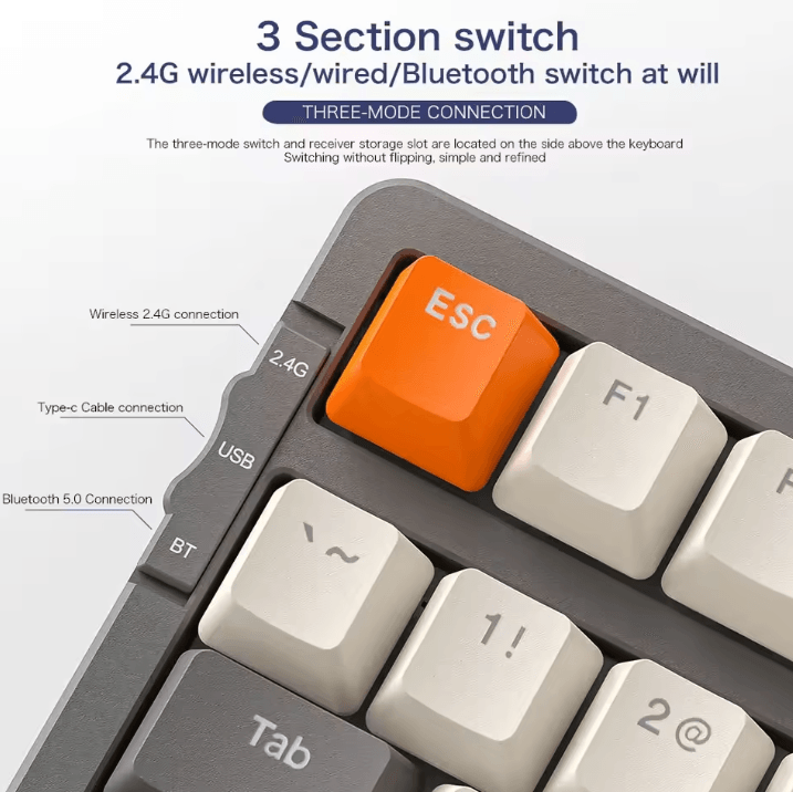 K8 Wireless Mechanical Keyboard with Tri Mode Connection Full Key Hot Swap and Lighting Effects