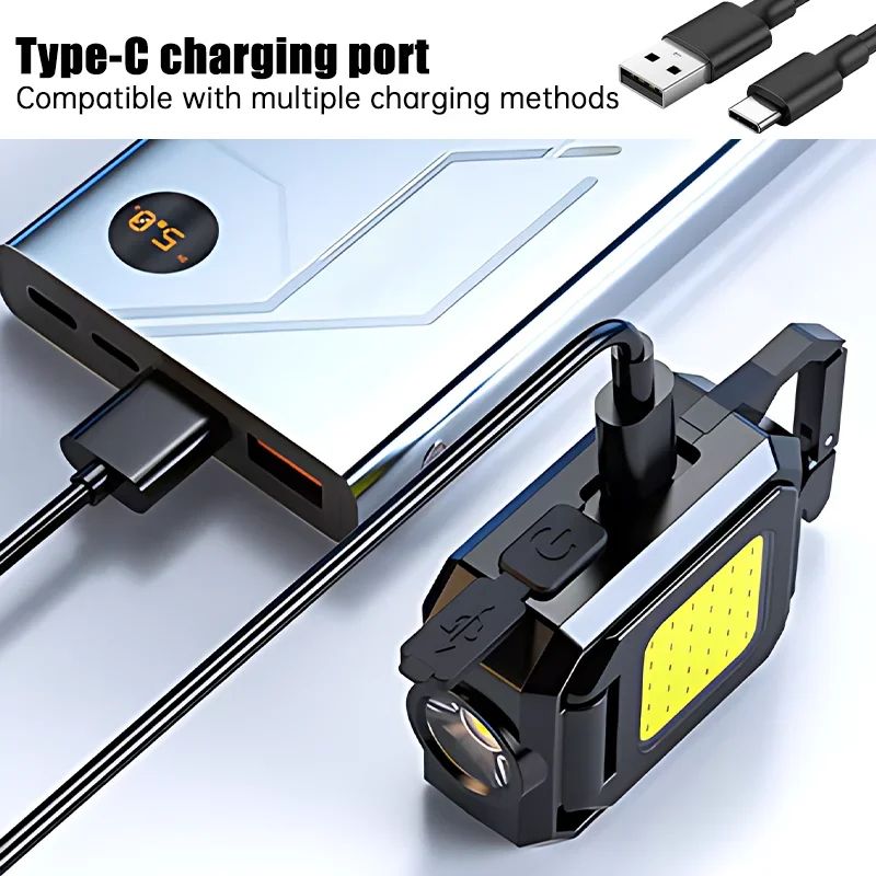 USB Rechargeable Mini COB Keychain Flashlight with 90° Foldable Work Lights