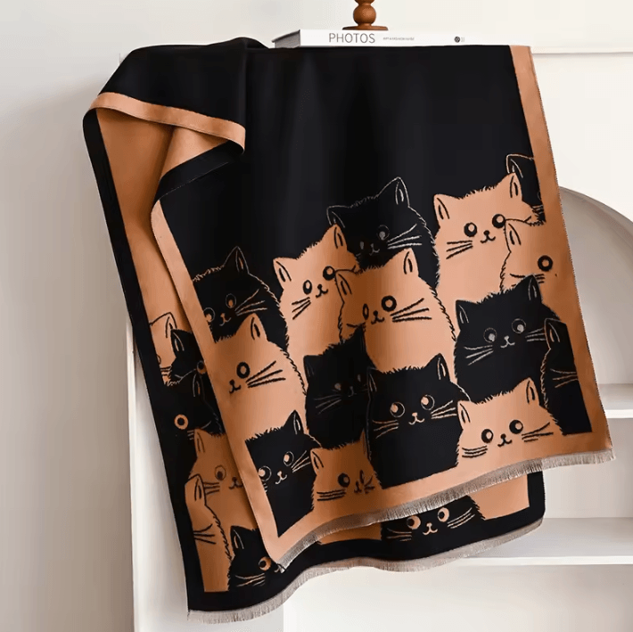 Cute Cat Jacquard Cashmere Pashmina Scarf – Thick Winter Warmth Shawl & Coldproof Blanket