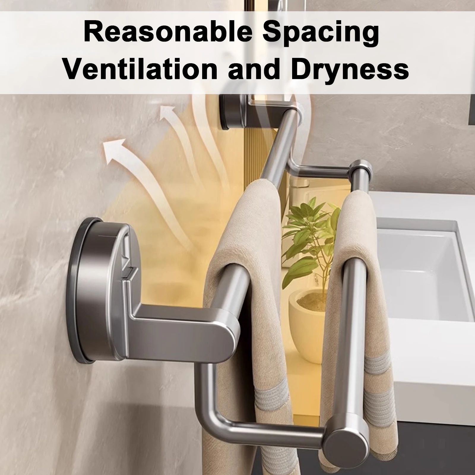 Suction Cup Double Bar Bathroom Towel Rack