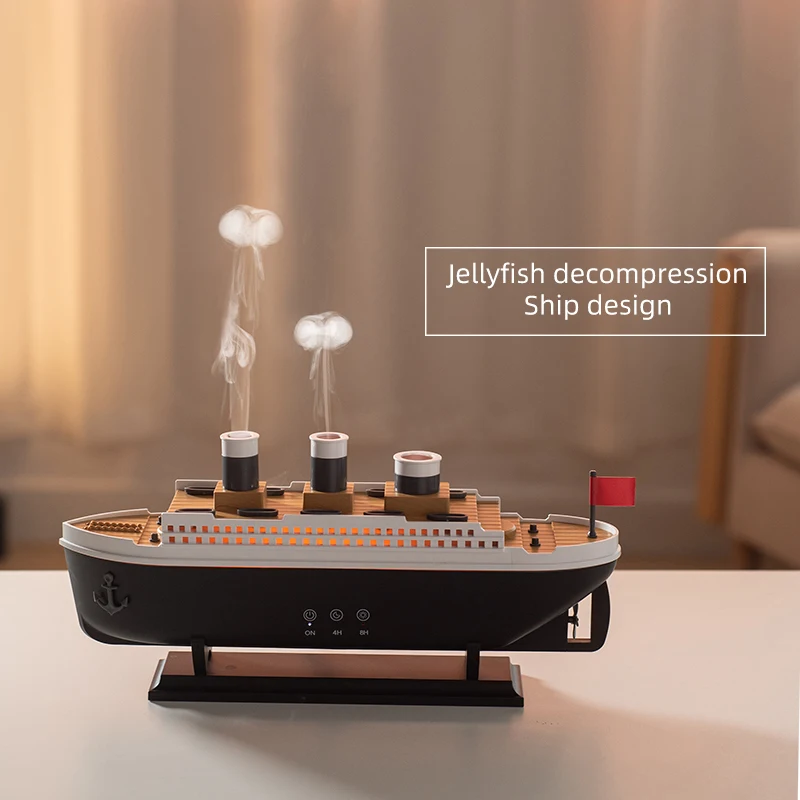 Titanic Ship Model Essential Oil Diffuser & Aroma Humidifier with Remote Control, Jellyfish Smoke Ring Spray
