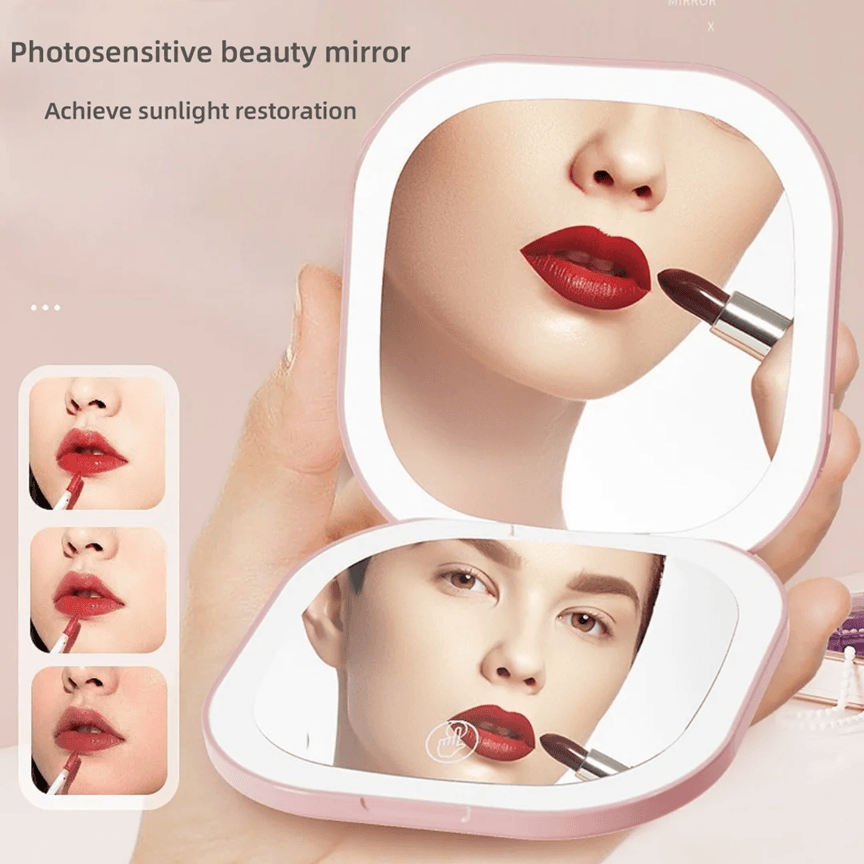Portable LED Makeup Mirror with 3x Magnification Touch Control and USB Charging