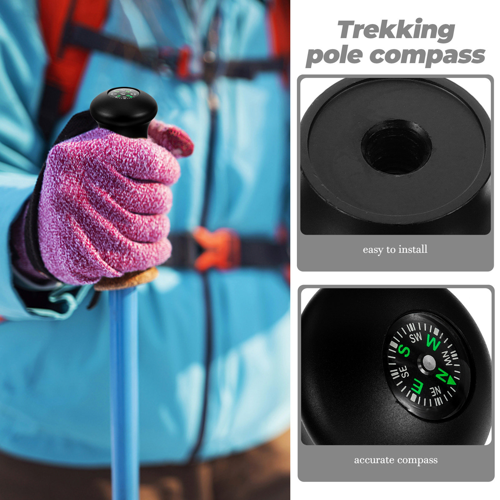 Hiking Pole Head Compass  Aluminum Alloy Trekking Pole Head Cover Accurate Outdoor Climbing Tool for Comfortable Hiking