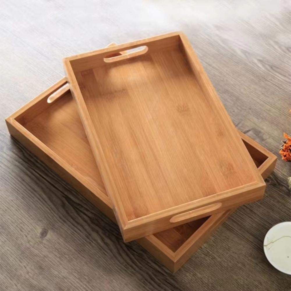 Rectangular Retro Bamboo Storage Tray for Home Organization