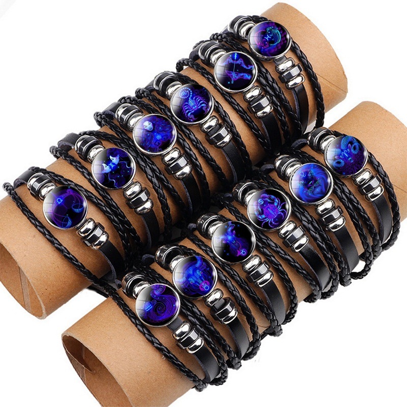 Glow in the Dark Zodiac Bracelet Multilayer Leather Wrap Astrology Gift