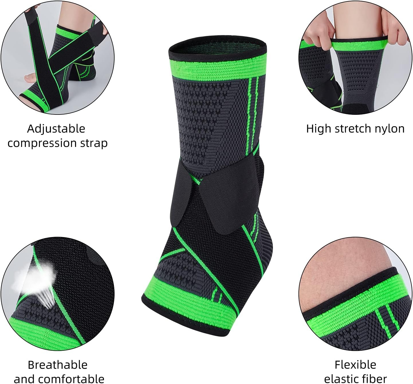 Adjustable Ankle Support Brace Breathable Compression Sleeve for Plantar Stabilization and Relief
