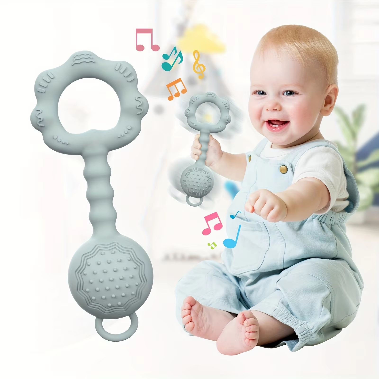 2-in-1 Silicone Rattle and Teether Ring for Babies