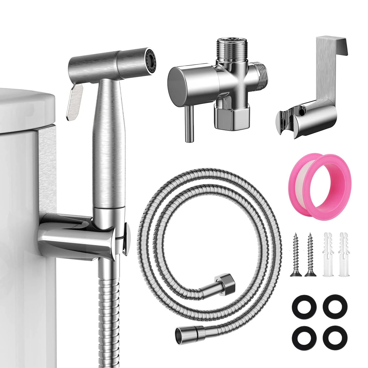 Handheld Bidet Sprayer Set Stainless Steel Toilet Spray Gun with Self Cleaning Nozzle