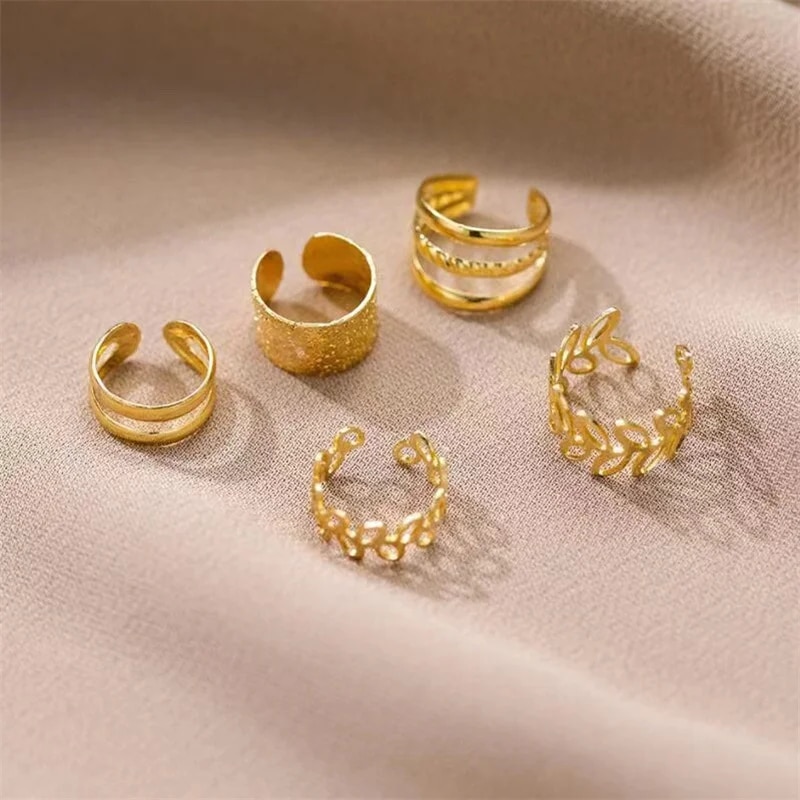 Gold Silver Leaves Clip Earrings: Creative C Butterfly Non-Piercing Ear Cuff Set - Trendy Women's Jewelry