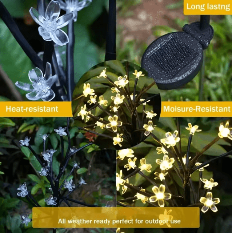 Solar Cherry Blossom Branch Lights – Waterproof LED Garden Fairy Lights with 2 Lighting Modes
