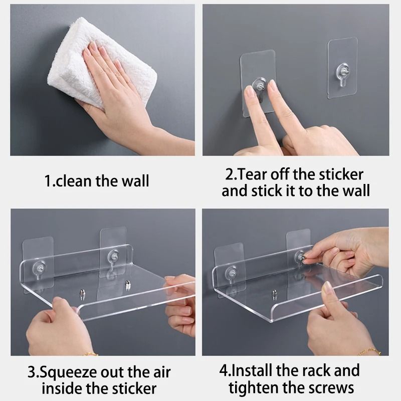 Acrylic Storage Rack Wall Panel No Drill Bathroom Kitchen Organizer Strong Sticker